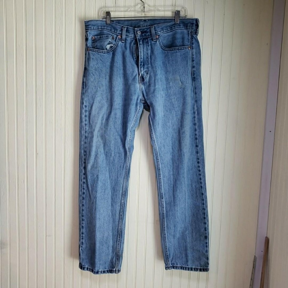 Levis 505 Jeans Mens 35x31 Blue Regular Fit Straight Denim Pants Light Wash
